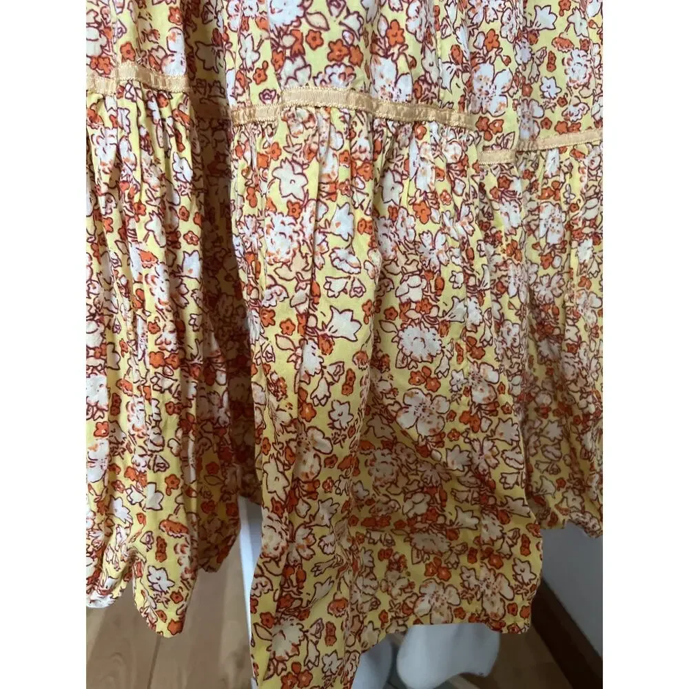 Free People Molly Jo Floral Maxi Dress Womens XL Smocked Open Back Boho